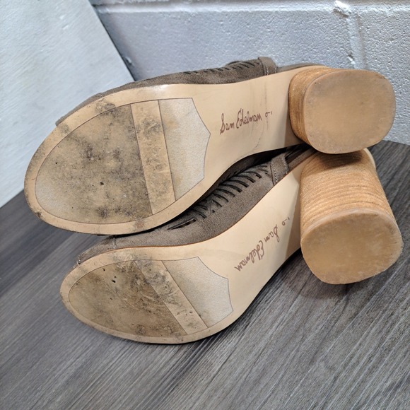 Sam Edelman Rocco PP Suede Lace Up Peep Toe Block Heel Booties Taupe US 9M - Picture 6 of 7